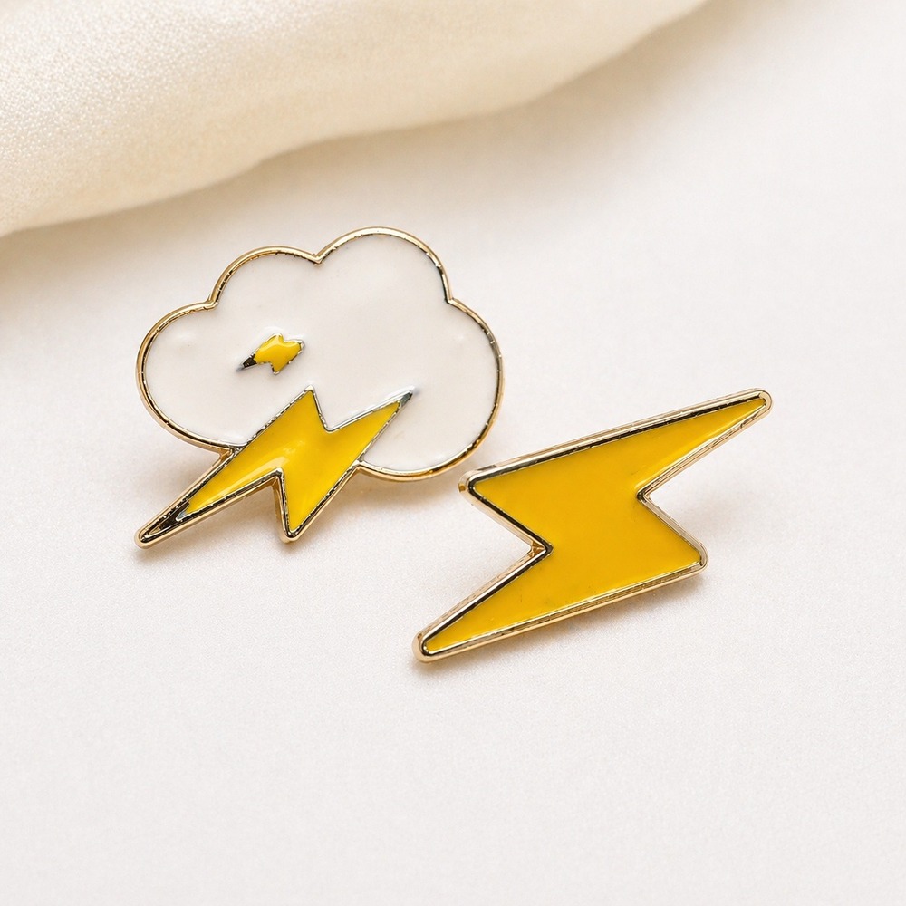 Lightning Bolt & Cloud Enamel Pin Set Kawaii Weather Pins Cute Aesthetic Brooch